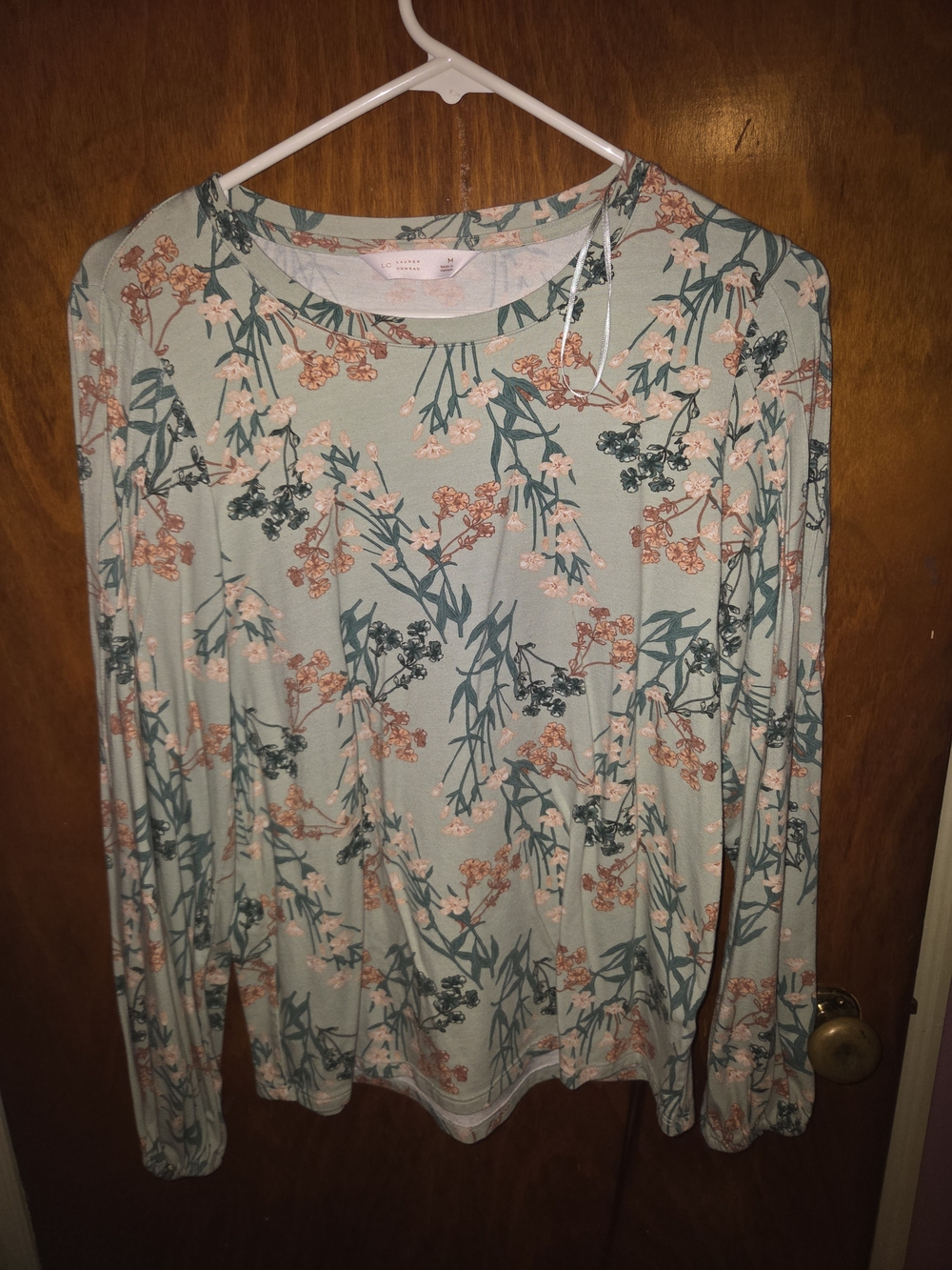 LC Lauren Conrad Mint Sage Floral Long Sleeve Top